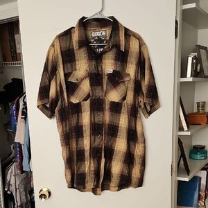 DIXXON Short-Sleeve Plaid Button-Down in Brown and Cream